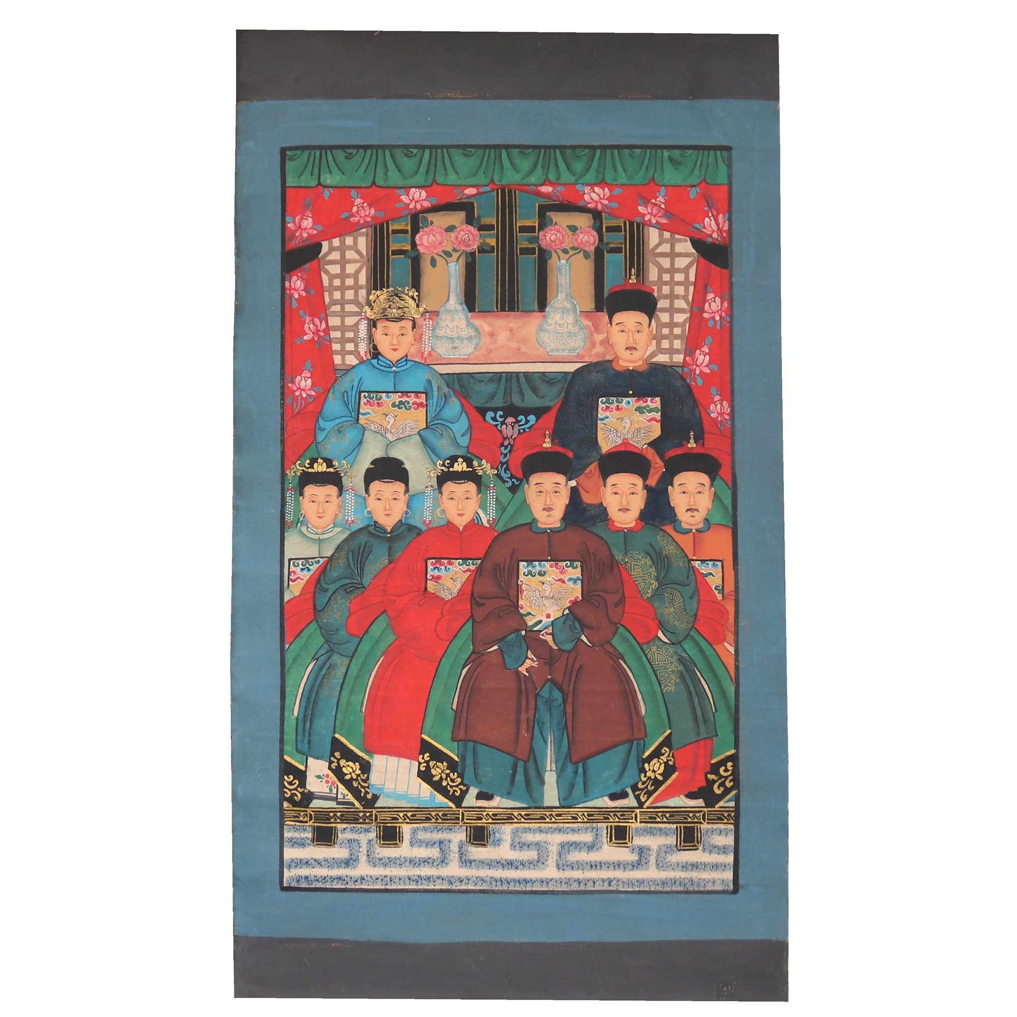 Hand Painted Ancestor Painting on Canvas Fabric, Chinese Portrait Painting