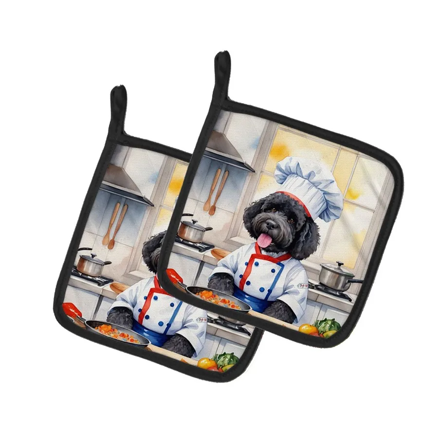 

Portuguese Water Dog The Chef Pair of Pot Holders Kitchen Heat Resistant Pot Holders Sets Oven Hot Pads for Cooking Baking BBQ