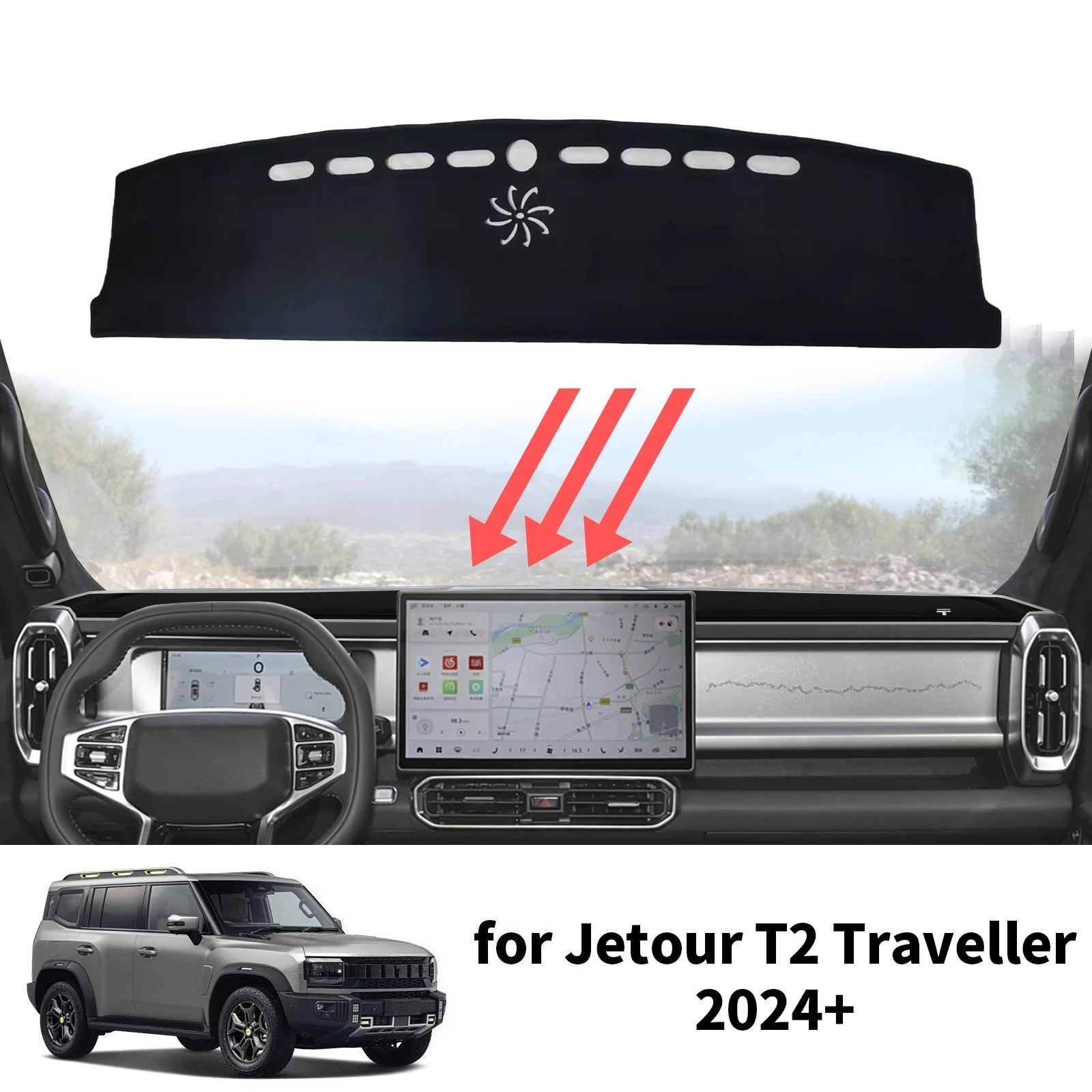Car Dashboard Mat for Jetour T2 Traveller 2024 2025 2026 2027 RHD LHD Dash Mat Dashmat Sunshade Protective Carpet