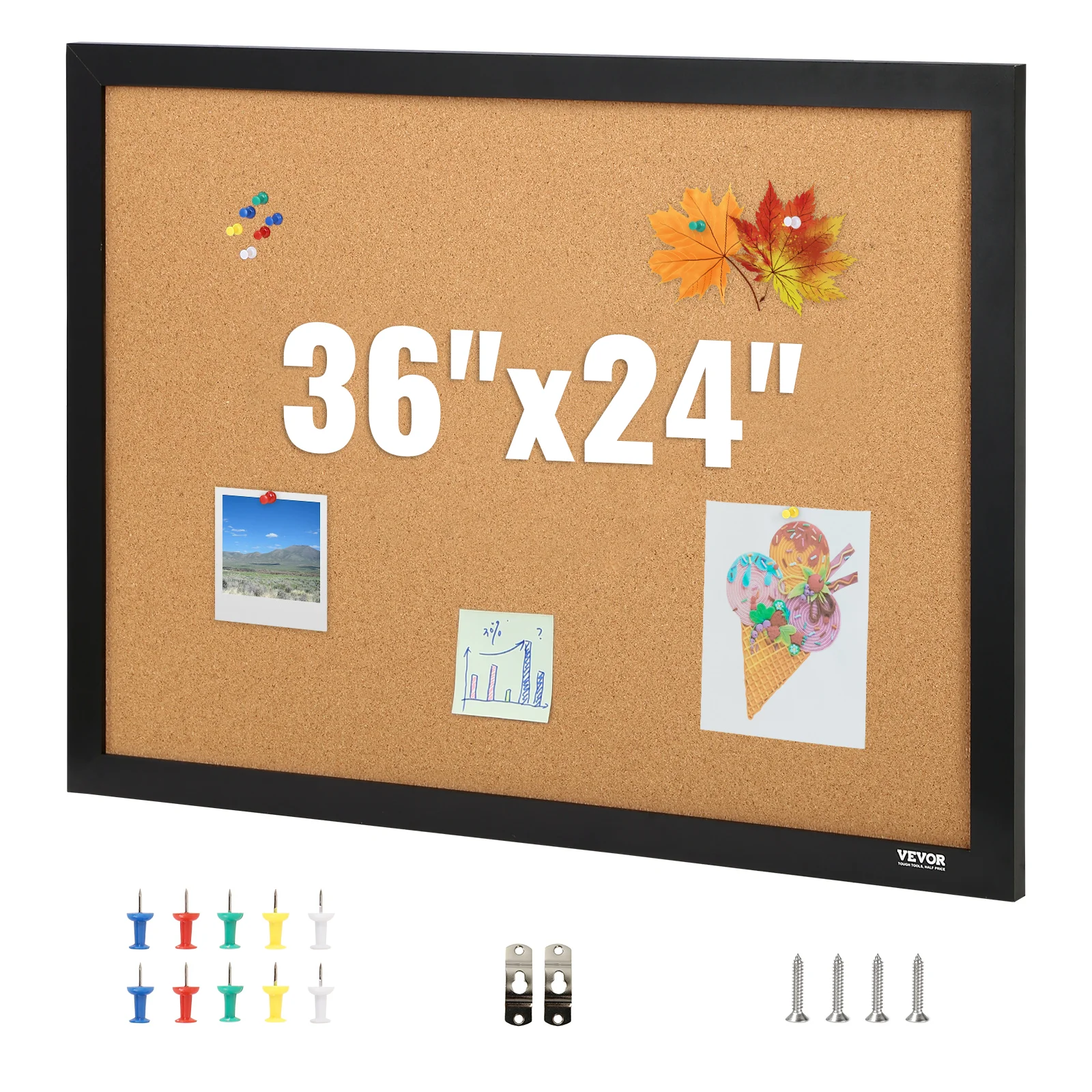 SucceBuy Cork Board 36x24/24x18 in Bulletin Board W/ MDF Sticker Frame Vision Board Includes 10 Pushpins for Display and Decoration