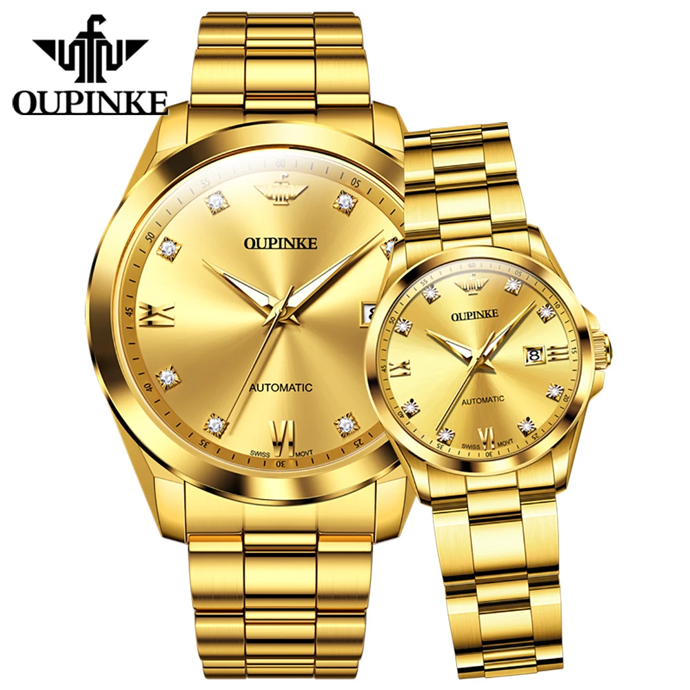 OUPINKE Top Brand Couple Watches Luxury Fashion Original Automatic Mechanical 316L Stainless Steel Wristwatch Sapphire Mirror