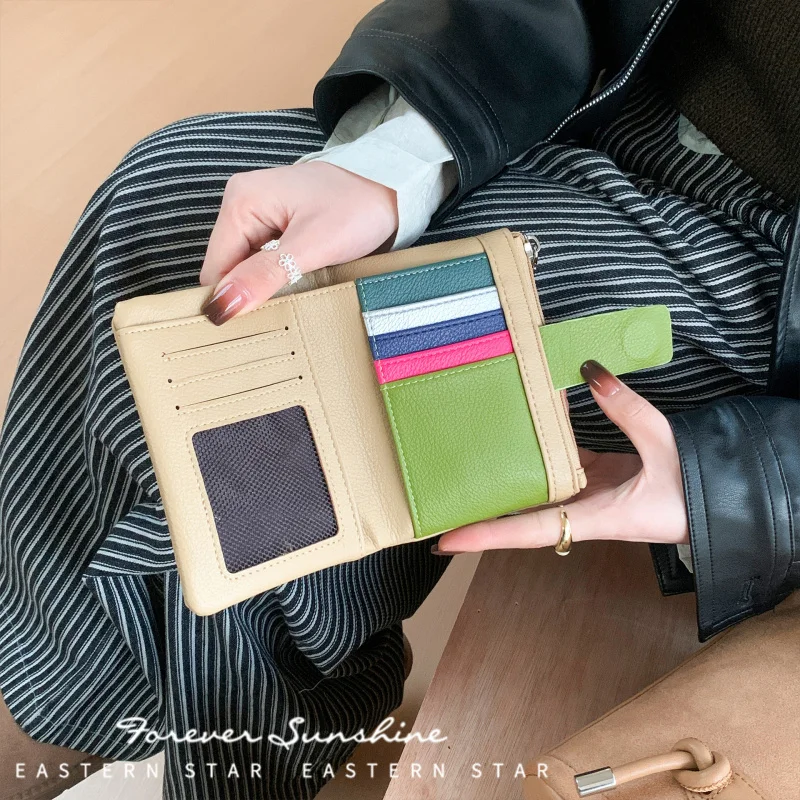Western Two Floded Multi Cards PU Leather Women Wallet Large Capacity Contrast Colors Shorts Coin Purse for Ladies