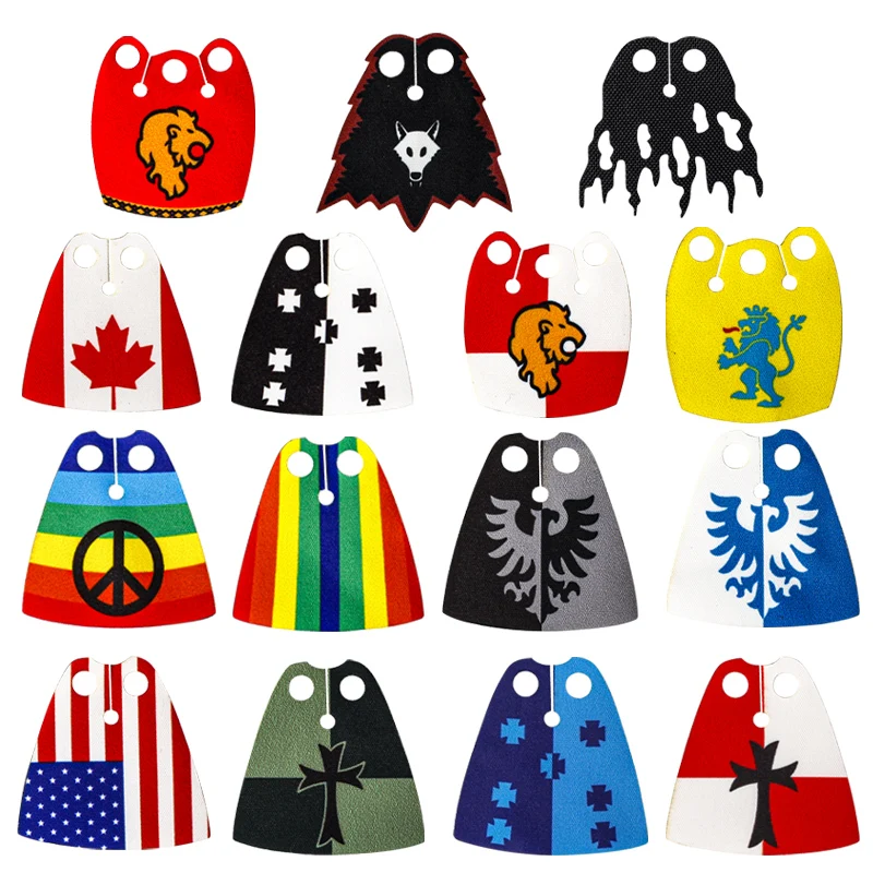 MOC Medieval Military Series Building Blocks Castle Knights Soldier Figures Shield Flag Helmet Cloak Accessories War Bricks Toys