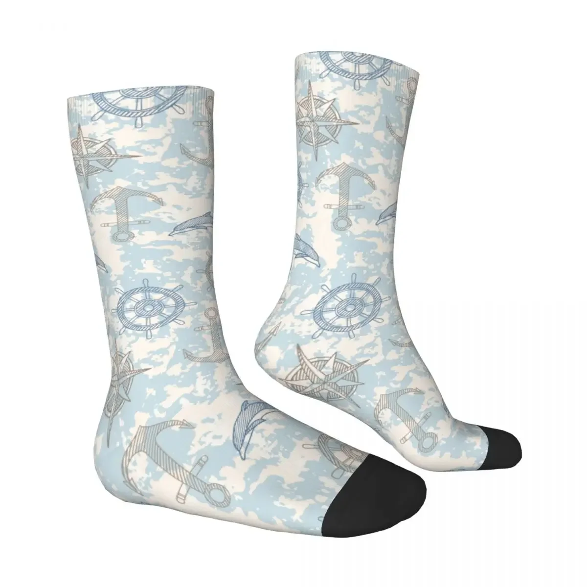 Divertente calzino pazzo per uomo Ancore Dolphins e bussola Hip Hop Vintage modello senza cuciture stampato calzino per ragazzi regalo casual