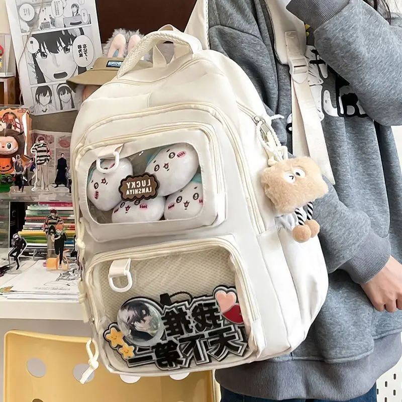 Japanese Girls Y2K Comic Exhibition Ulzzang Ita Bag Transparent DIY Badge Schoolbag Ladies Large Capacity Casual Backpack