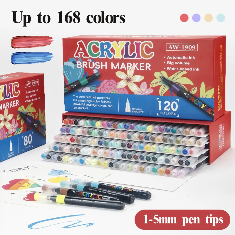 12/36/168 Colors Acrylic Paint Markers, Soft Brush Tip Paint