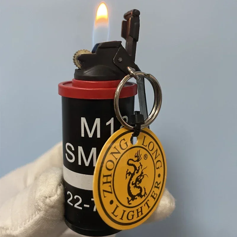 New Mini Military Grenade Model Lighter Metal Keychain Butane Gas Sand Wheel Open Flame Lighter Smoking Accessories Tools Gifts