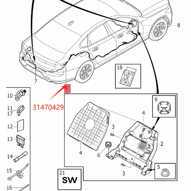 31453601,31358645,31428828,31470429 Bumper Wiring Harness For VOLVO