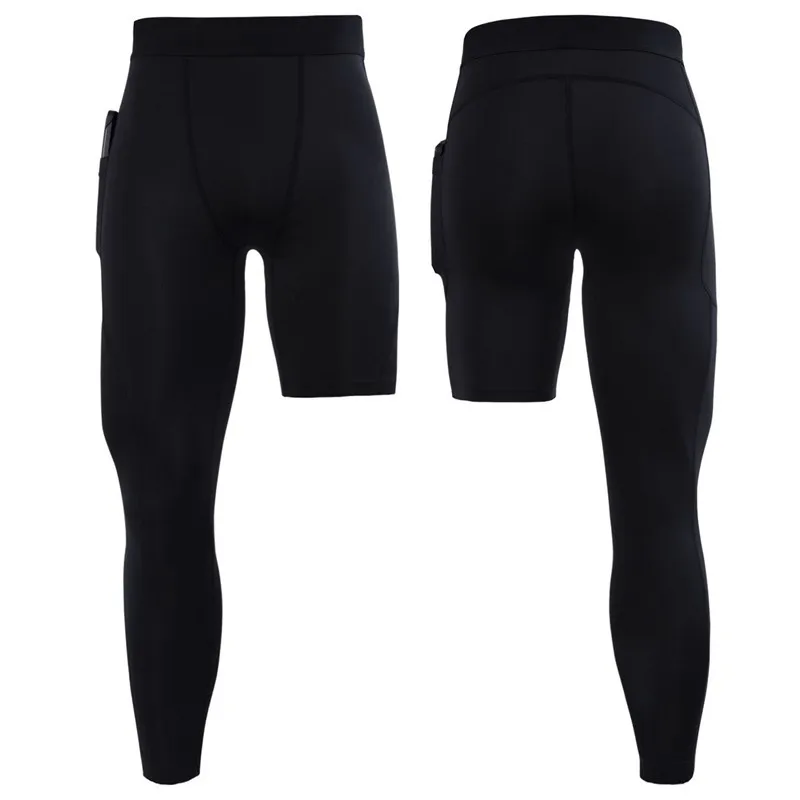 Summer Spring Autumn Men Running Tights GYM Pocket Pants Basketball Football Soccer Fitness Exercise Sport One Leg Long Leggings