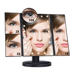 C2 Folding Beauty Mirror with LED Light Makeup Mirror with LED Touch Adjustable Light Cosmetic Mirror Illuminated Vanity Mirror