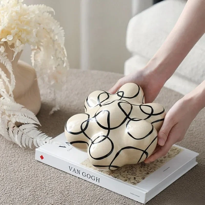 Creative Ceramic Cloud Figurine, Crackle Glaze Hand Painted Art,Nordic Home Decor for Living Room Office Desk, Modern Craft Gift