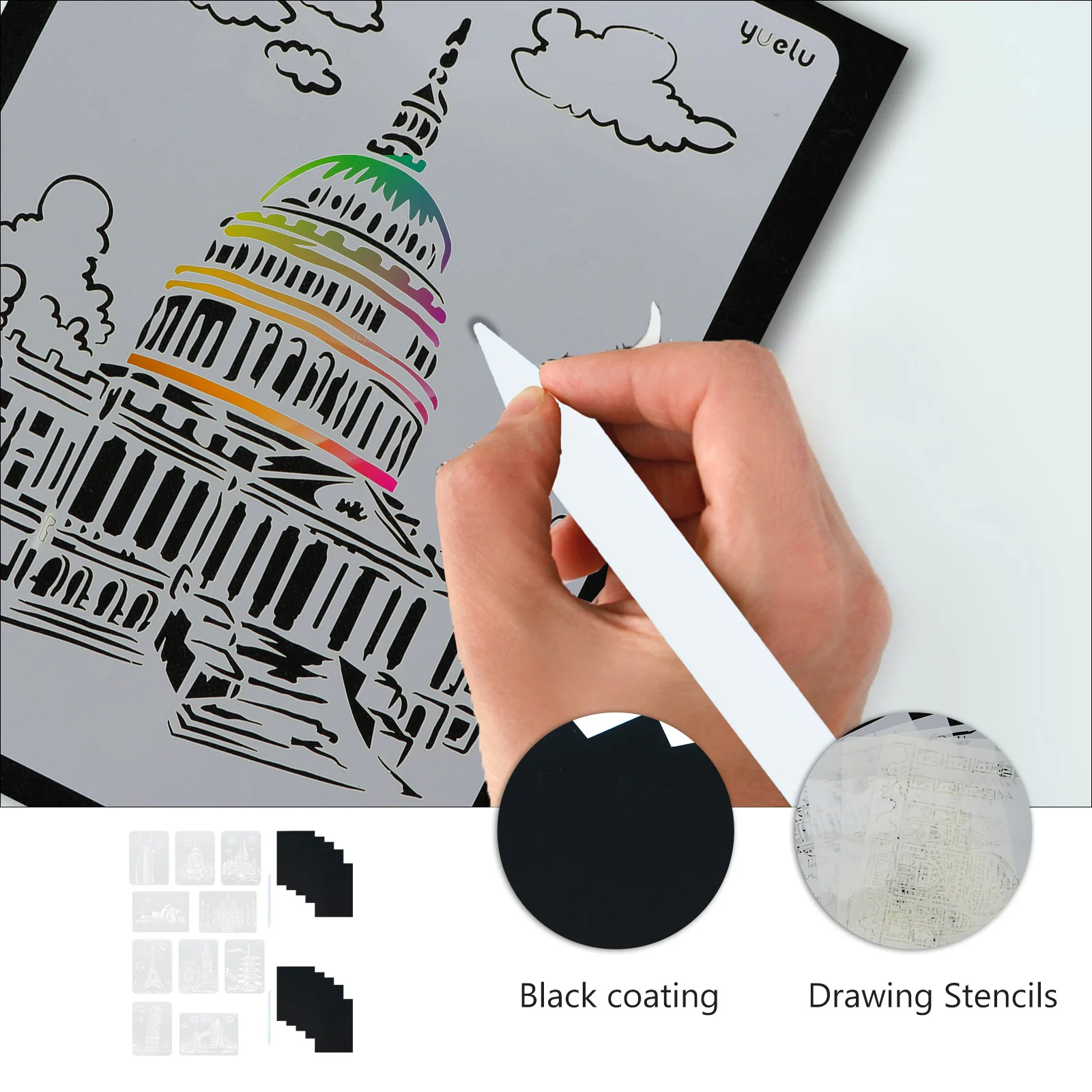 

2Sets Kids Scratch Paper Drawing Stencils DIY Scratch Painting Kits Reusable Washable Paper Art Craft Activity