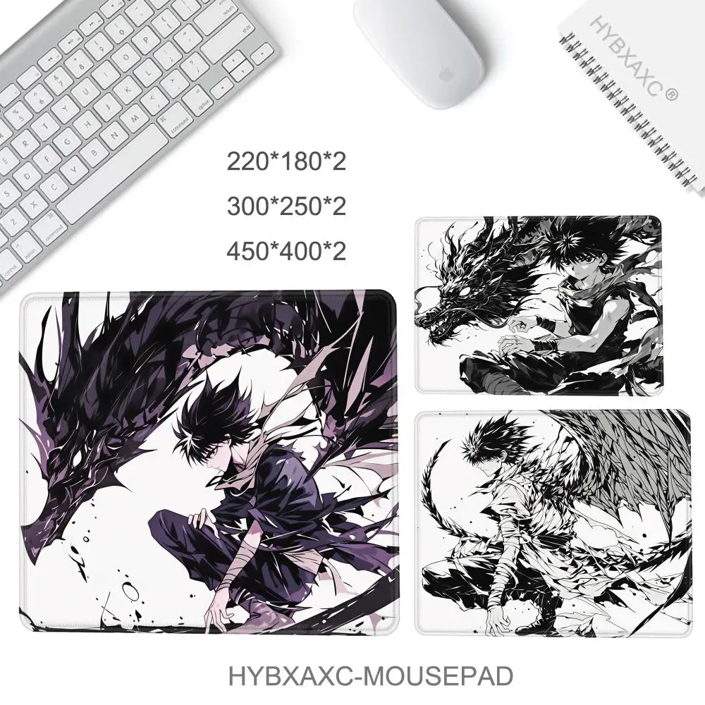 HYBXAXC Yu-Yu H-akusho Hiei Anime Mouse Pad, Black White Ink Wash Gaming Desk Mat, Non-slip Extended  Keyboard Pad