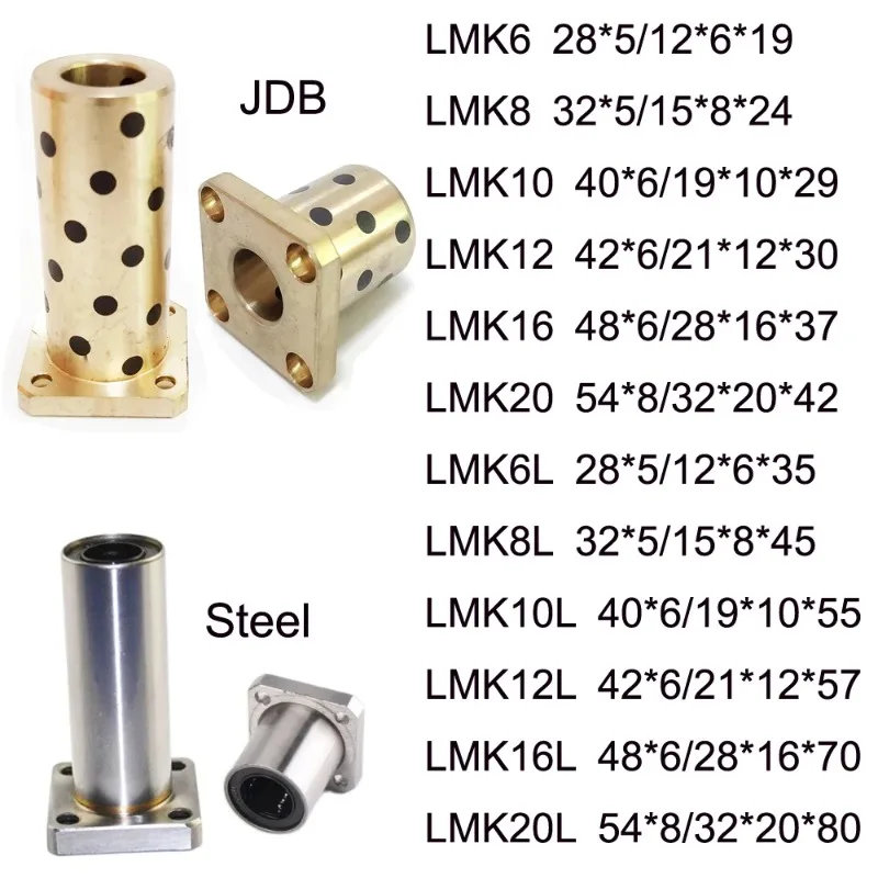 

LMK6 LMK8 LMK10 LMK12 LMK16 LMK20 LMK6L LMK8L LMK10L LMK12L LMK16L LMK20L Linear Bearing Bush Graphite Impregnated Oilless Brass