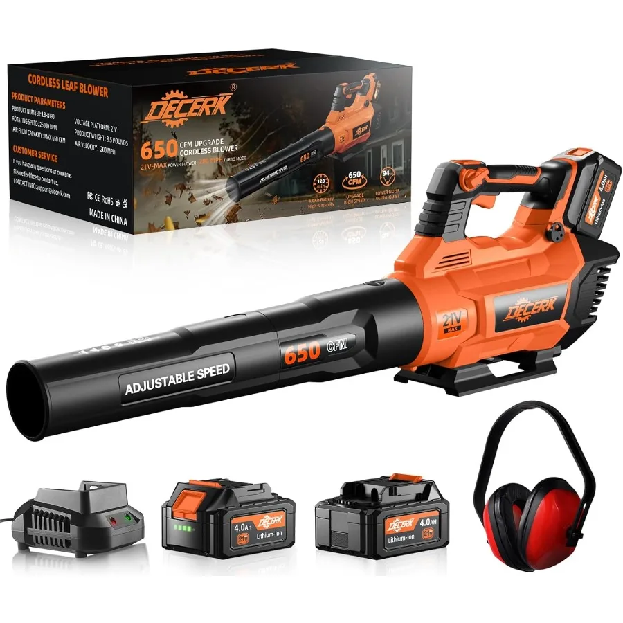 

21V Cordless Electric Leaf Blower with Dual 4.0Ah Batteries for Efficient Snow and Debris Removal Lightweight Design Featuring