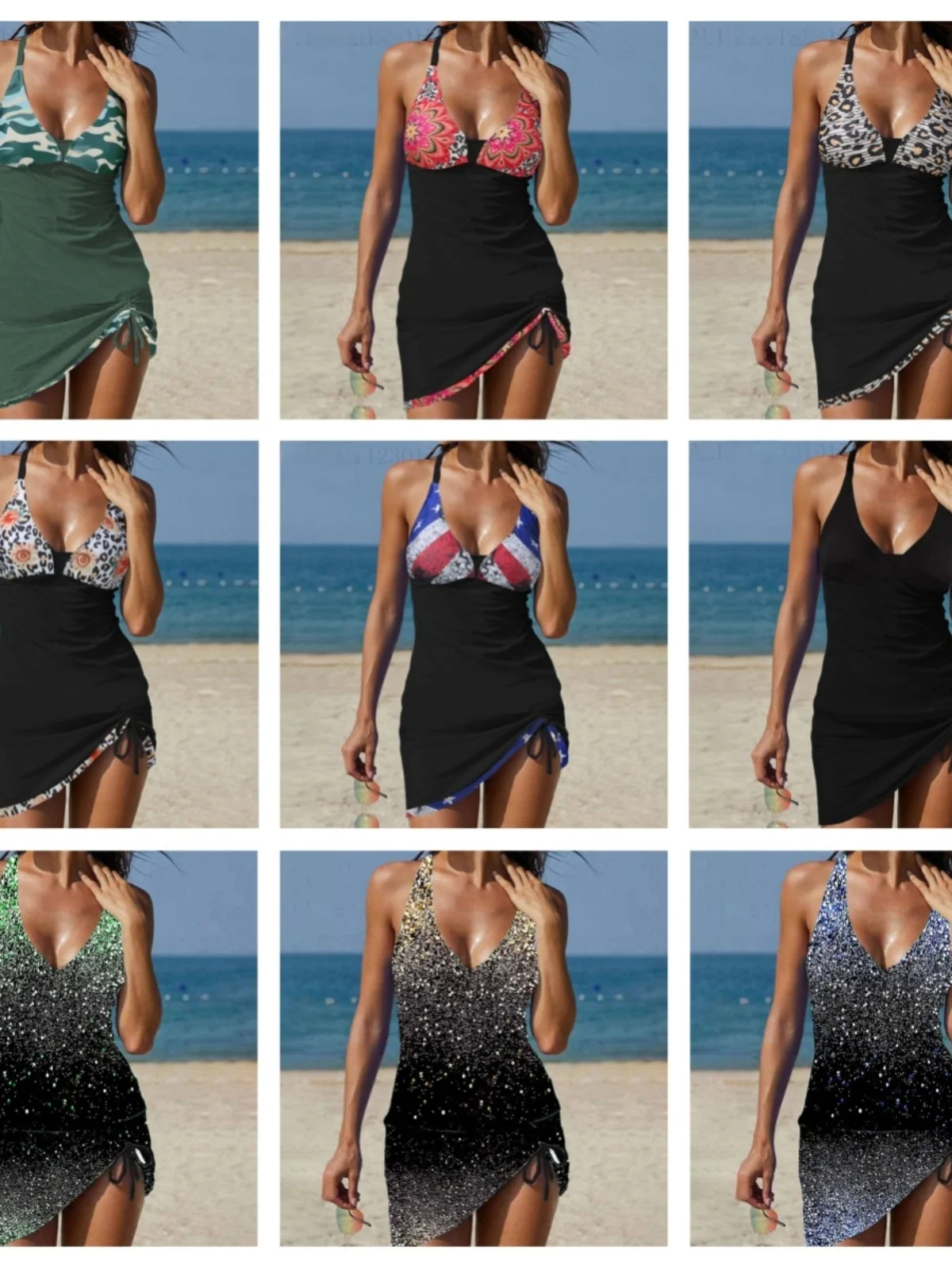 

Adjustable V-Ne Women's Swimsuit Sexy Two-Piece Skirt Sports Casual Slimming Chest Enhancement Thermal Use Steel Free Bra