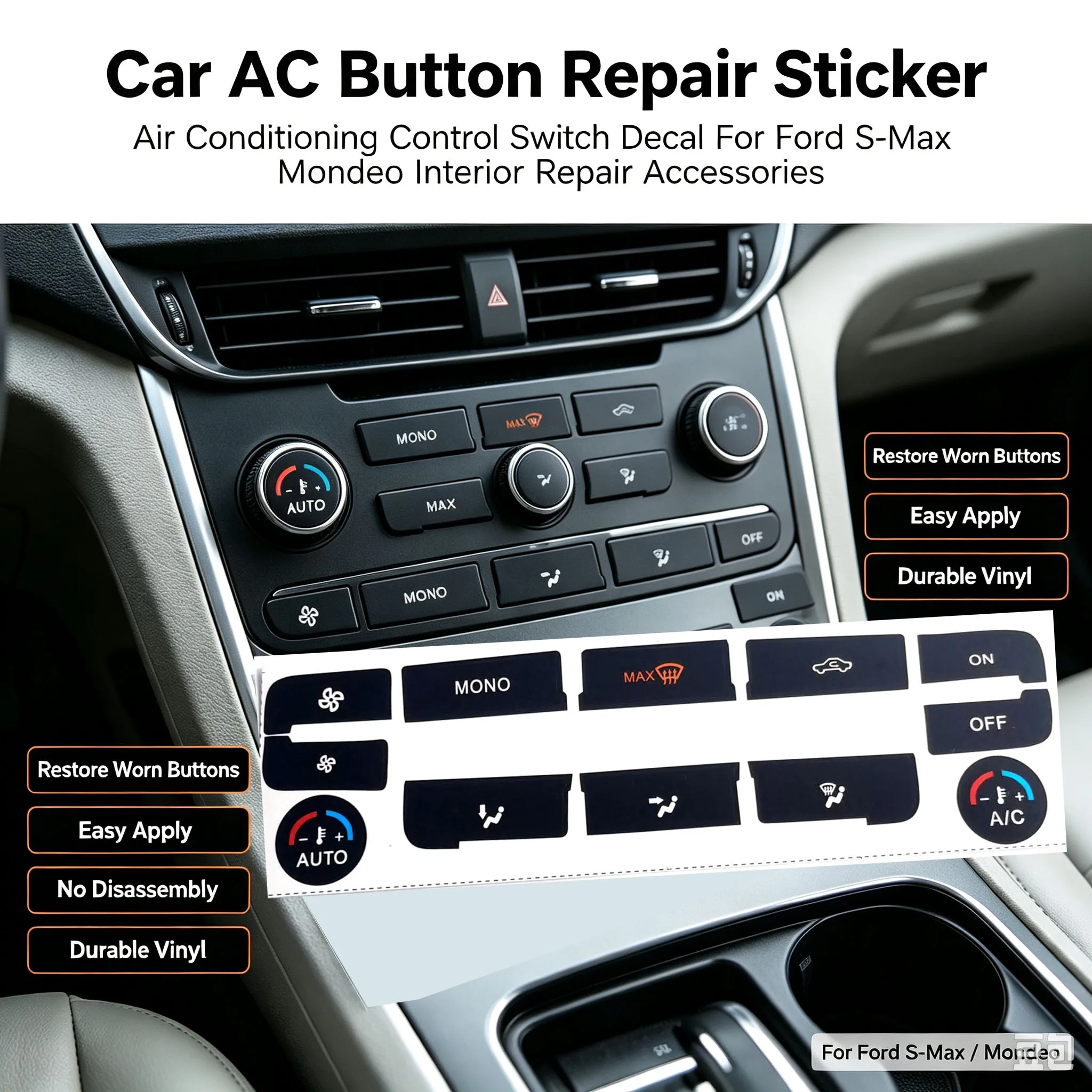 Car AC Button Repair Sticker Air Conditioning Control Switch Decal For Ford S‑Max Mondeo Interior Repair Accessories