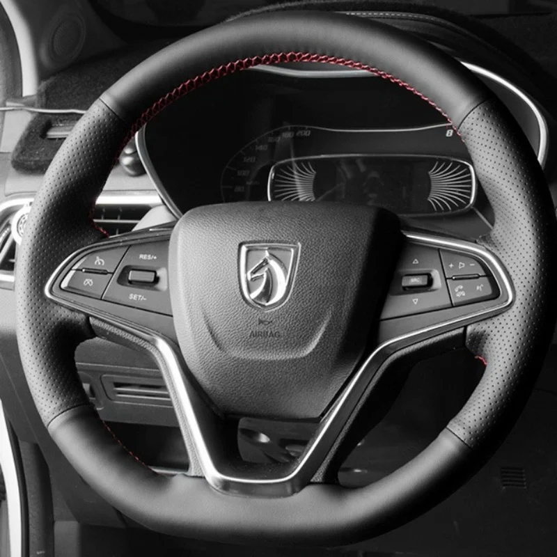 For Baojun 510 Steering Wheel Cover Hand-sewn Non-slip Leather Auto Interior Accessories Custom Car Steering Wheel Braid Cover