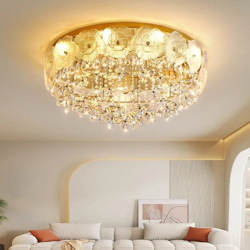 for French Light Luxury Crystal Ceiling Light Designer Warm Romantic Living Room Bedroom Study Dining Room Lamp High End