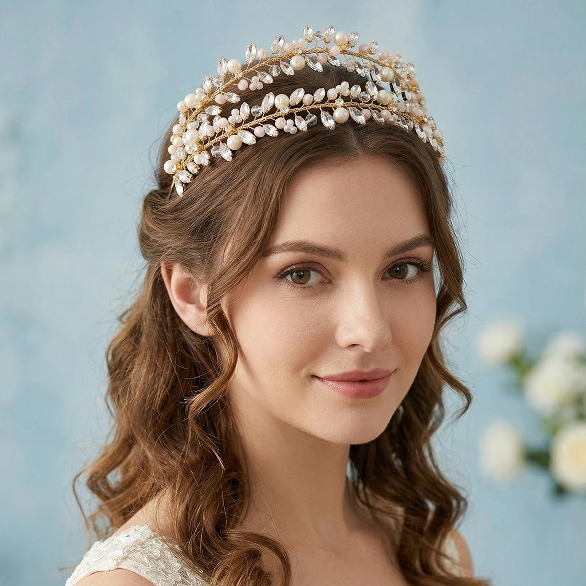 

Luxury Rhinestone Pearl Beaded Double Layers Hair Bands Exquisite Girl Headdress Dress Up Banquet Wedding Important Occasions