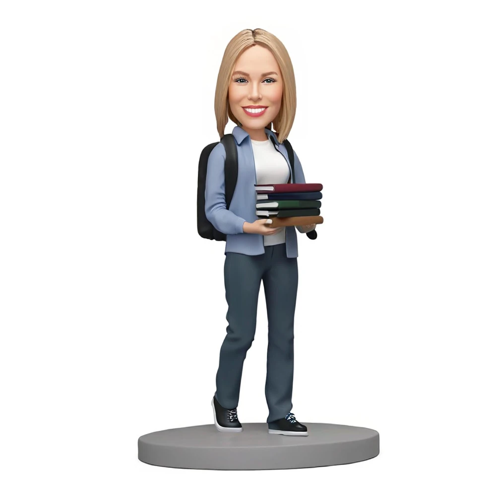 

Custom Student Bobblehead Figurine, Casual Style with Backpack and Books, Handmade Statue Based on Your Photo