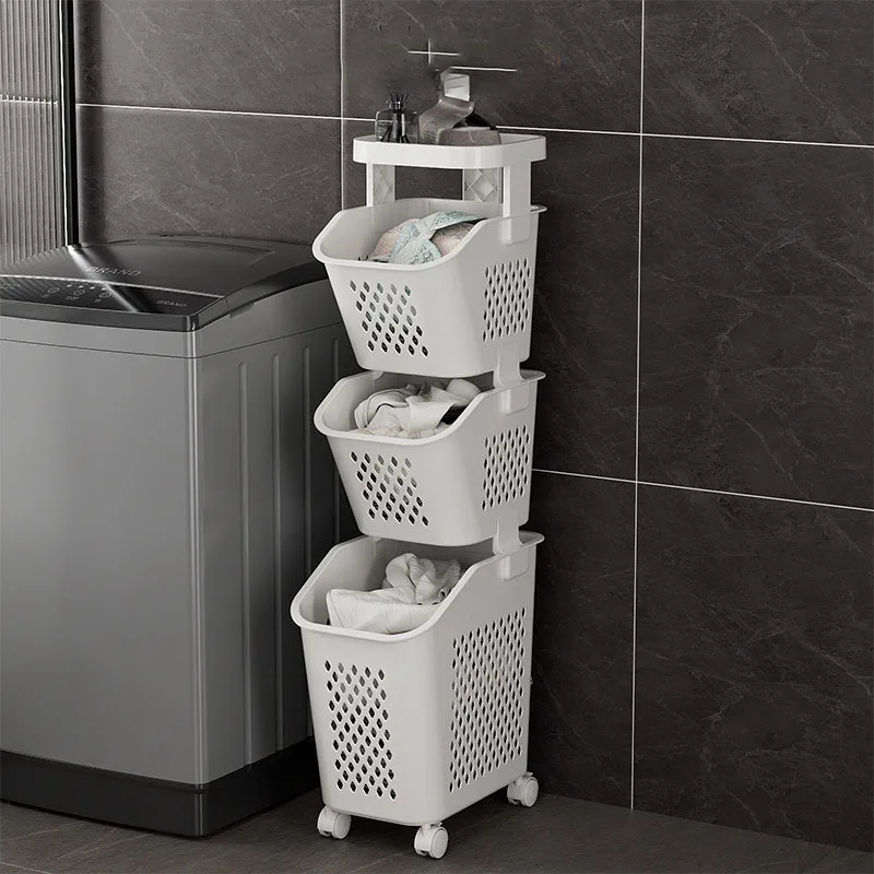 Laundry Storage Basket Multilayer Dirty Clothes Hamper Laundry Trolley With Wheels For Daily Household Bathroom Bedroom Supplies