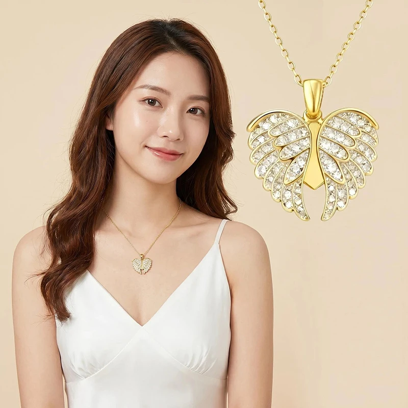 Hot sale Angel Wings Necklace Titanium Steel Light Luxury Full Diamond Openable Pendant Personalized High End Jewelry