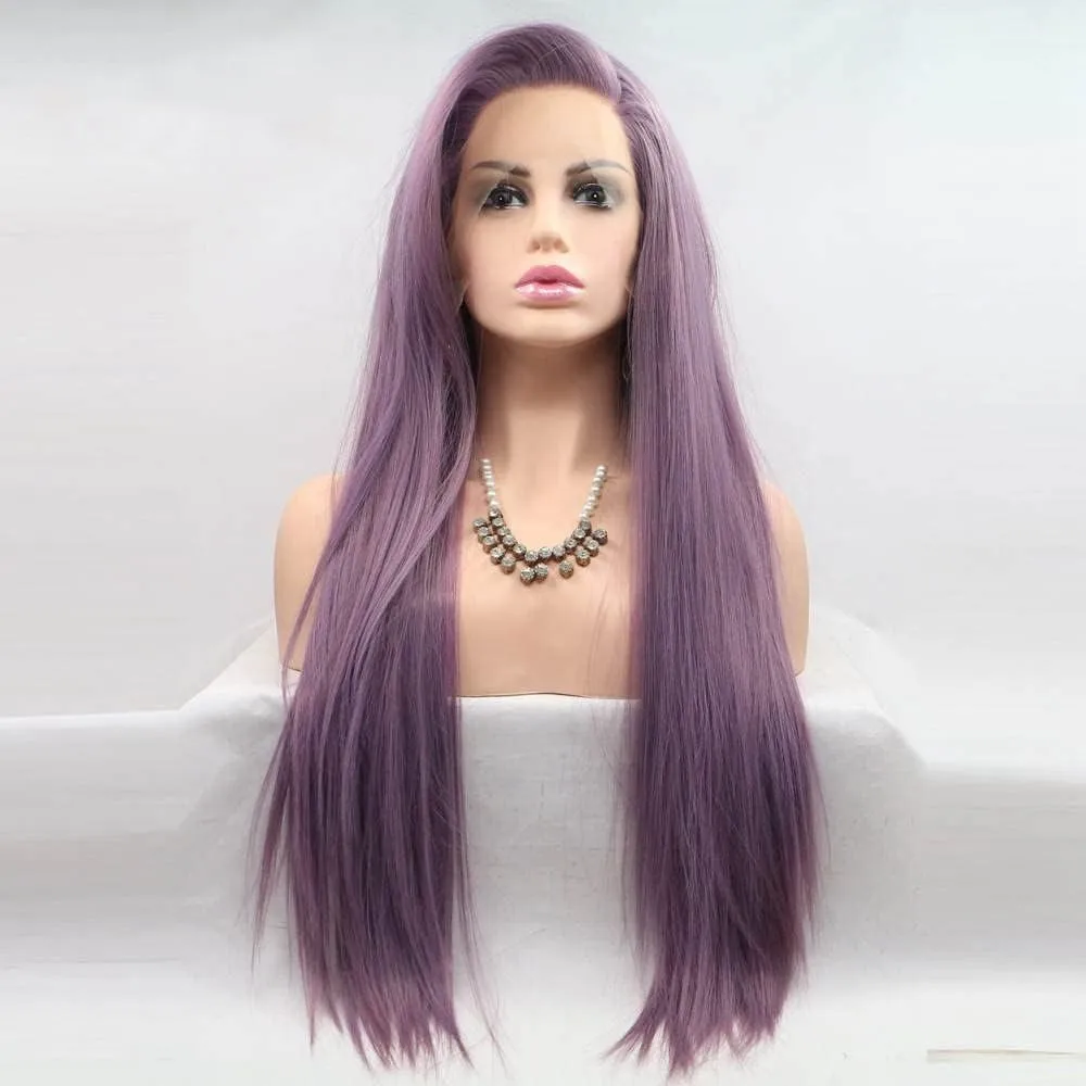 

Mixed Purple Synthetic Lace Front Wig For Women Long Straight Purple Wig Side Part Lavender Purple Lace Front Wig Heat Resistant