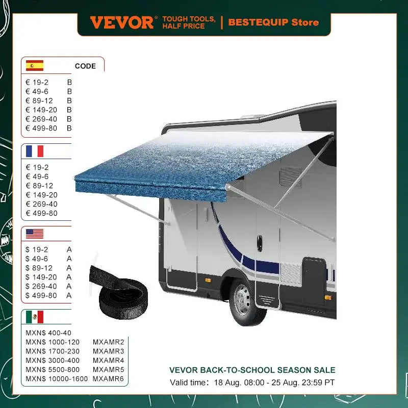 

VEVOR RV Awning Fabric Replacement 19'2" Fabric Length for 20' Awning Heavy Duty 3-Ply 16oz PVC Camper Awning Fabric Waterproof