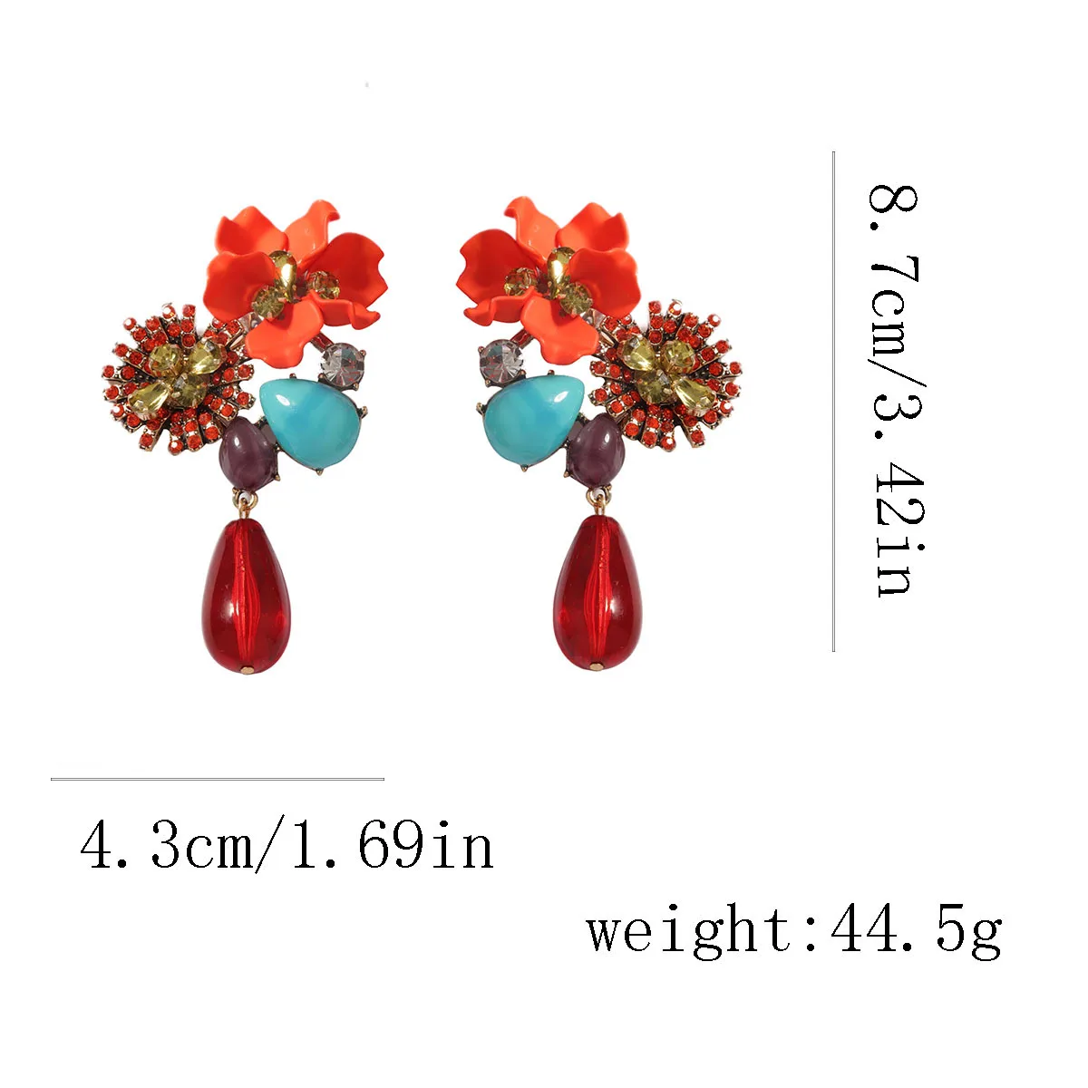 Classic Resin Flower Droplet Earrings Handmade Retro Colored Rhinestone Earrings Party Jewelry Girl Gift 2024 New Item