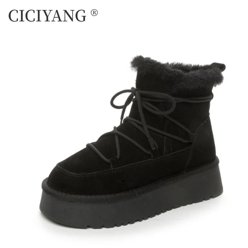 CICIYANG Snow Boots Women Cow Suede 2024 WinterFur Snow Ankle Boots Ladies Luxury Brand Chelsea Lady Round Head Chunky Platform