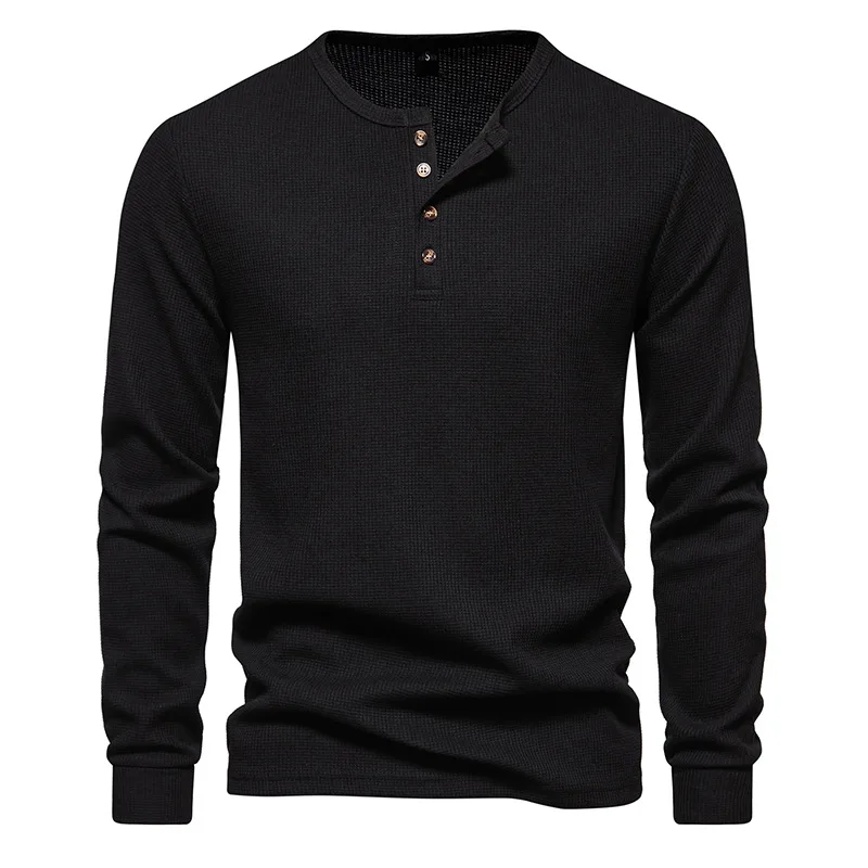 Fashion Waffle Henley T Shirts Men 2023 Autumn New Slim Fit Long Sleeve V  Neck T Shirt Men Daily Work Casual Tee Shirt Homme