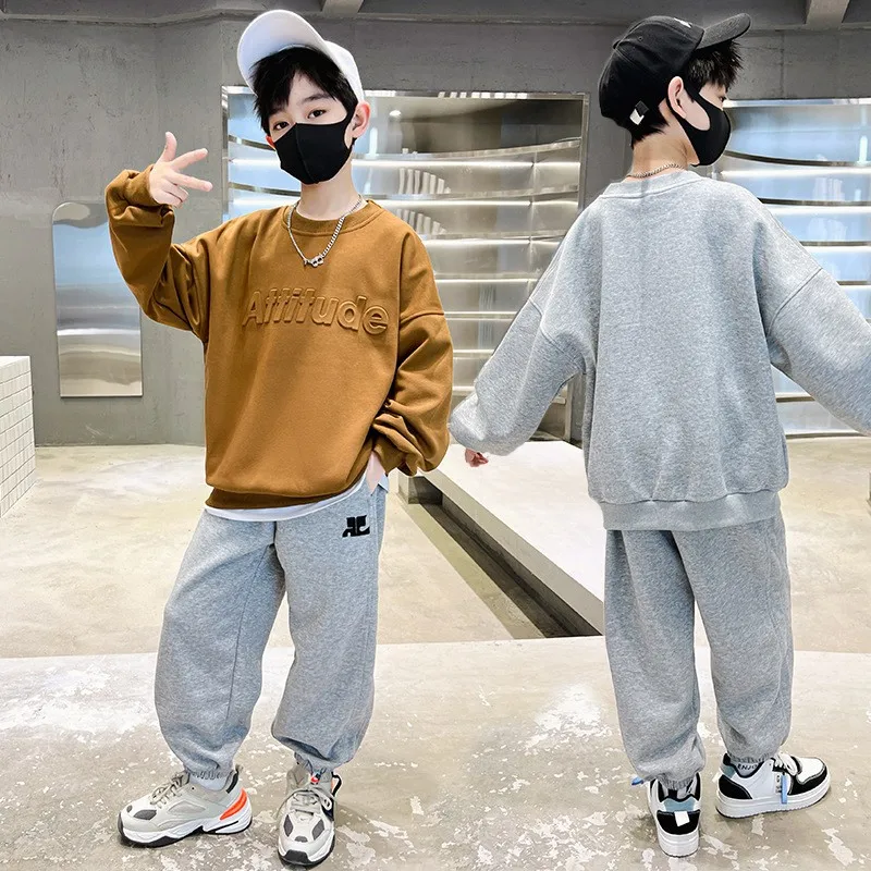 

Kids Boys Steel Stamp Letters Jacket+Pants 2-Piece Set Spring Autumn Children Teen Loose Comfortable Sports Casual Clothes Suit