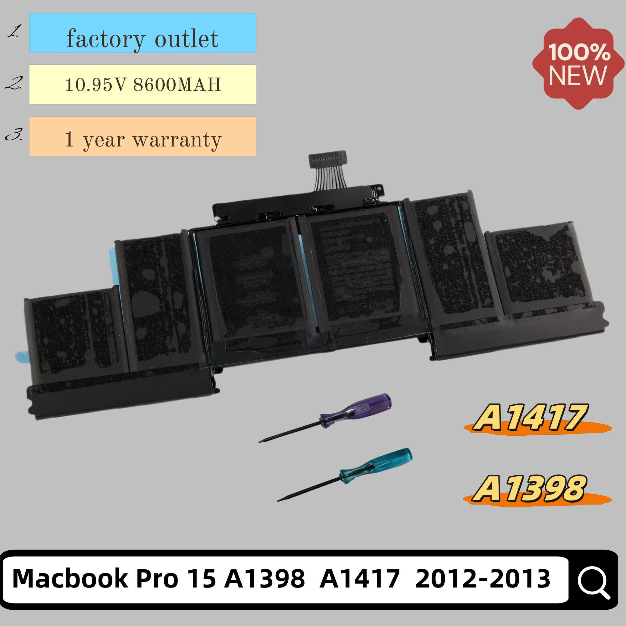 Nueva batería del ordenador portátil para Macbook MacPro A1417 A1398 A1618 MC975 MC976 A1494 8440mAh
