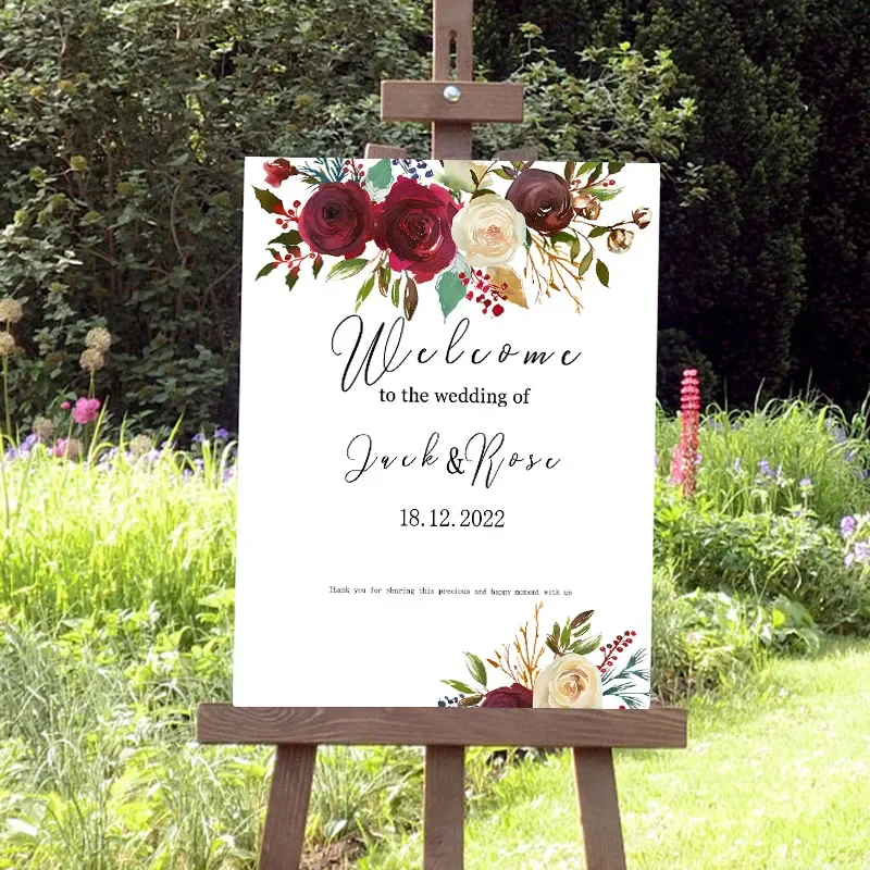 

custom welcome to our wedding sign flower sticker card canvas personaized size 40cm60cm 30cm40cm party outdoor decoration