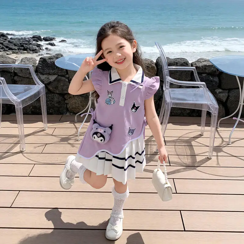 

Anime Kuromi Girls Cake Skirt Dress Children Kawaii College Sweet Doll Collar Short Sleeve Dress Summer Sleeveless Dress Gift