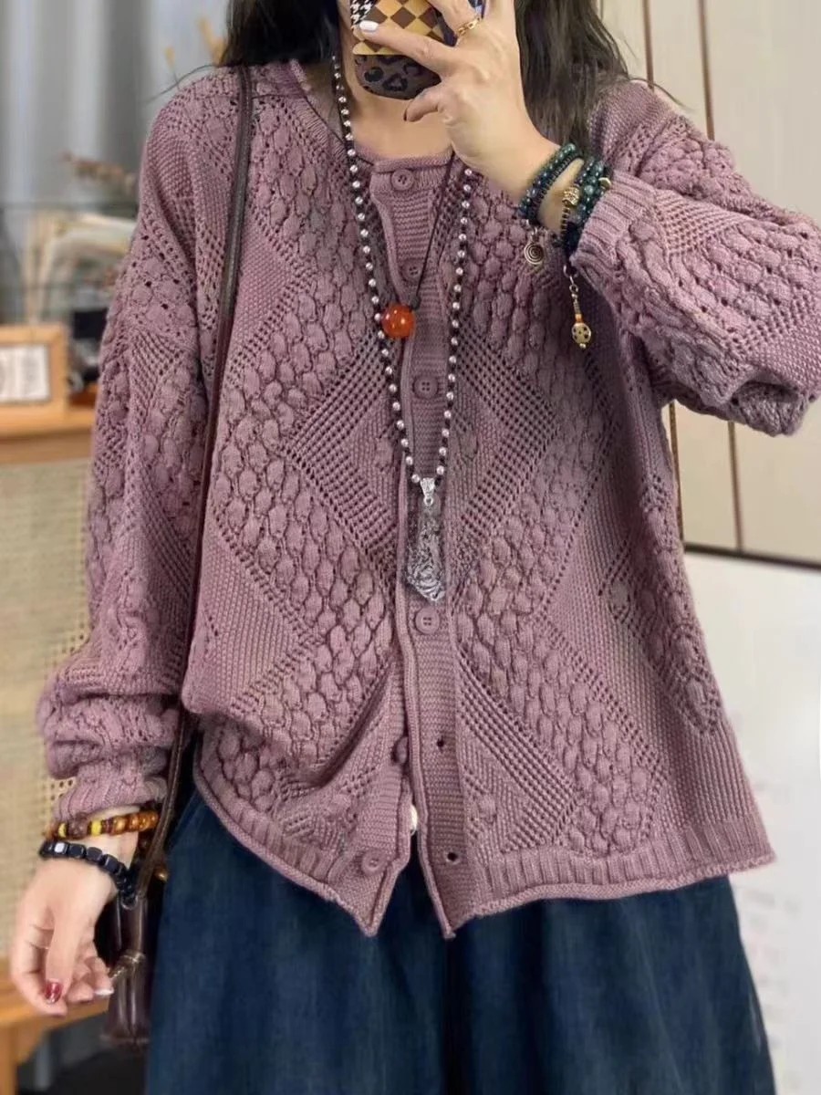 เสื้อคาร์ดิแกนถักทรงกลมแบบเรโทรสำหรับผู้หญิง ทรงหลวม สไตล์ลำลอง แขนยาว เสื้อสเวตเตอร์แฟชั่น ทันสมัย สำหรับฤดูใบไม้ร่วง สีใหม่