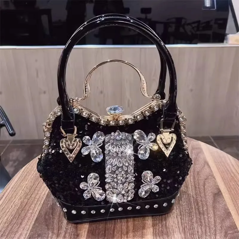 

Large Capacity Women's Handbag Crystal Shiny Diamond Evening Bag Glitter Sequins Clutch Purse For Wedding Party Crossbody Bag