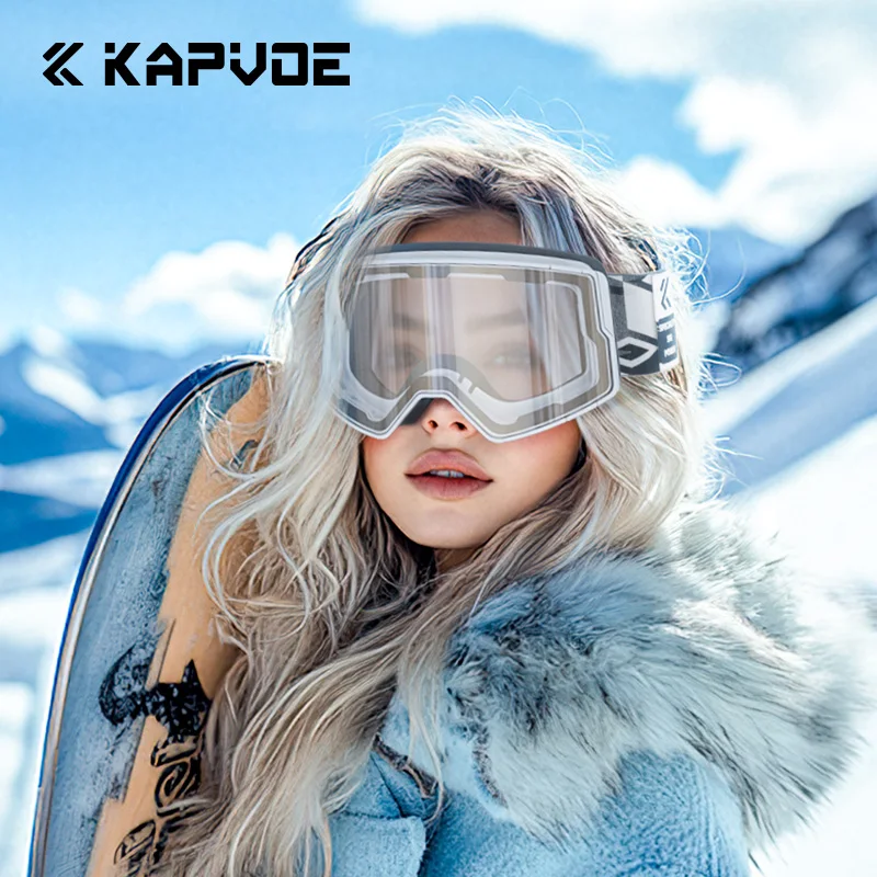 KAPVOE Color Photochromic Ski Goggles UV400 Double Magnet Adsorpt Layers Anti-fog Ski Glasses Snowboard Goggles For Men Women