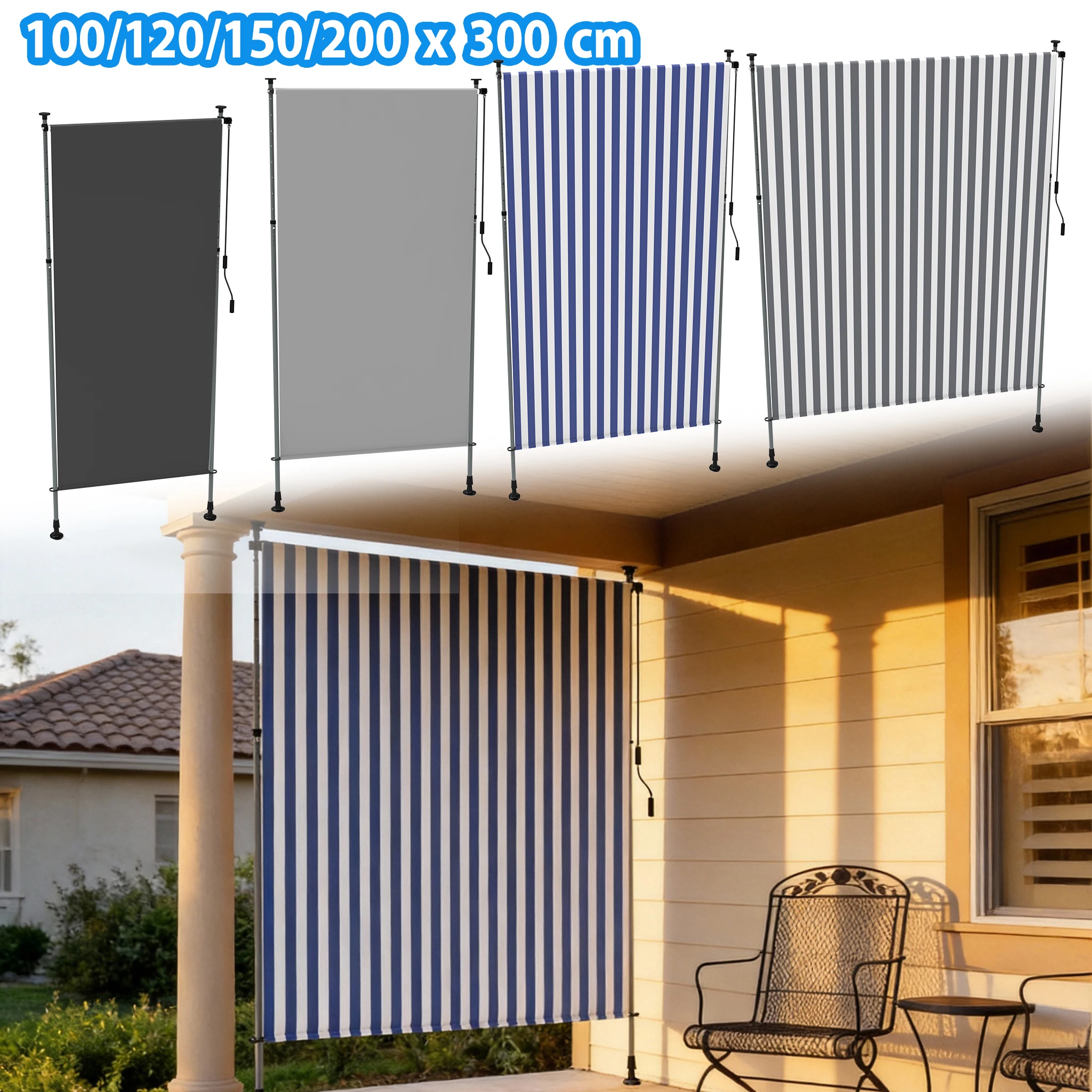 Auvent de balcon vertical, pare-soleil rétractable latéral et écran d'intimité, protection contre le vent et les UV en extérieur