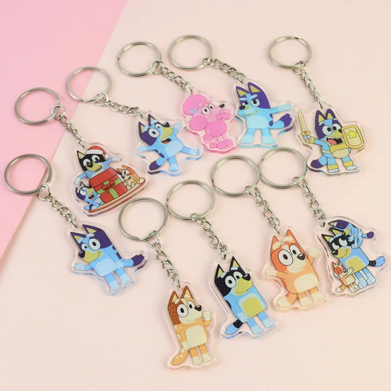 20pcs Bluey Figures Acrylic Keychain Anime Peripheral Bingo Family Student School Bag Pendant Decoration Cute Birthday Toy Gifts