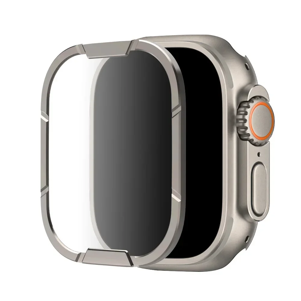 Displayschutzfolie aus gehärtetem Glas für Apple Watch Ultra2 49 mm, Metallrahmenfolie für iWatch Ultra 49, kratzfeste HD-Schutzfolie