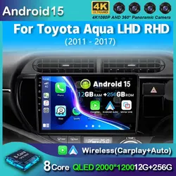 Android 15 For Toyota Aqua LHD RHD 2011- 2017 Car Radio Navigation Multimedia Player GPS WiFi+4G Video Carplay BT