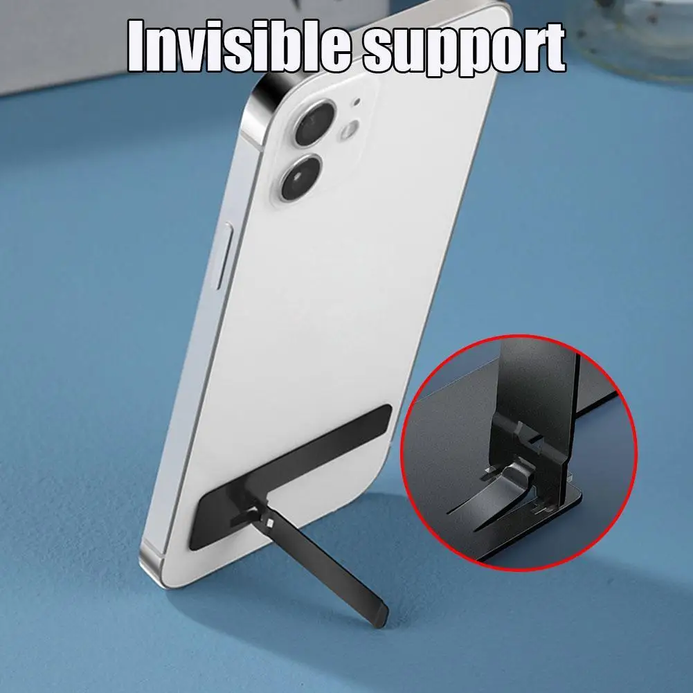 Phone Holder Metal Thin Folding Invisible Stainless Steel Mobile Holder Stand For Samsung Universal Desktop Kickstand