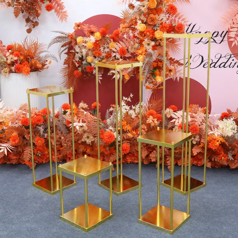 Wedding props geometric road guide wedding arrangement stage welcome wrought iron shelf ornament wedding style golden flower