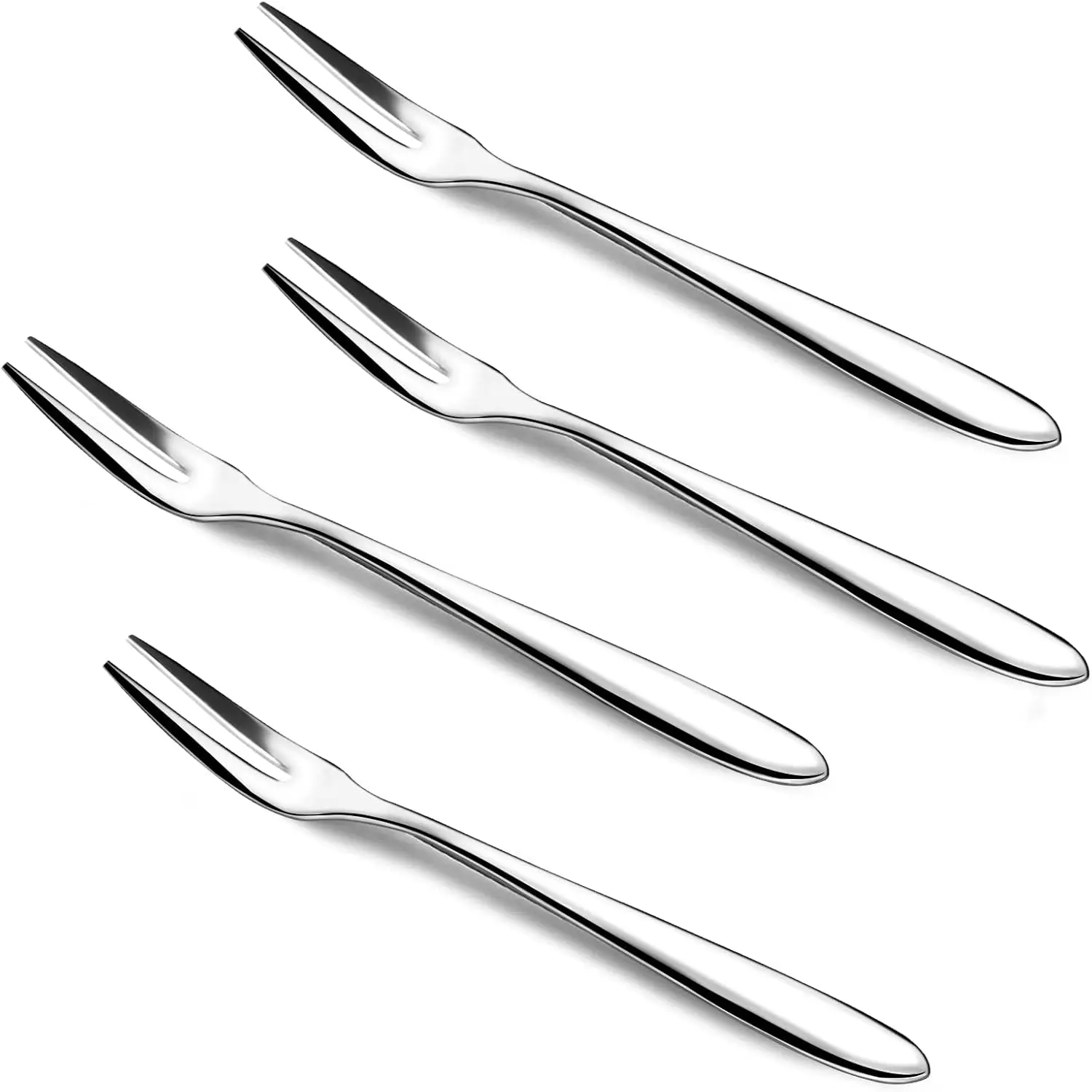 Mini tenedores de acero inoxidable 304 de 4 piezas: tenedores para aperitivos de 3 puntas para aceitunas, gambas, escargotas, queso, postre, fruta