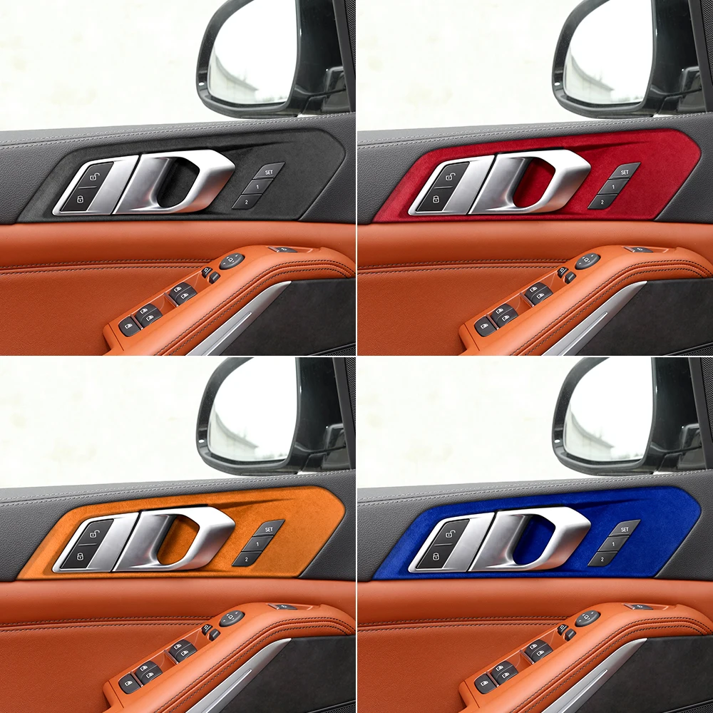 

4pcs Italy Super Suede Car Door Inner Handle Frame Cover For BMW X5 G05 2019 2020 2021 2022 2023 Turn Fur Decor Accessories