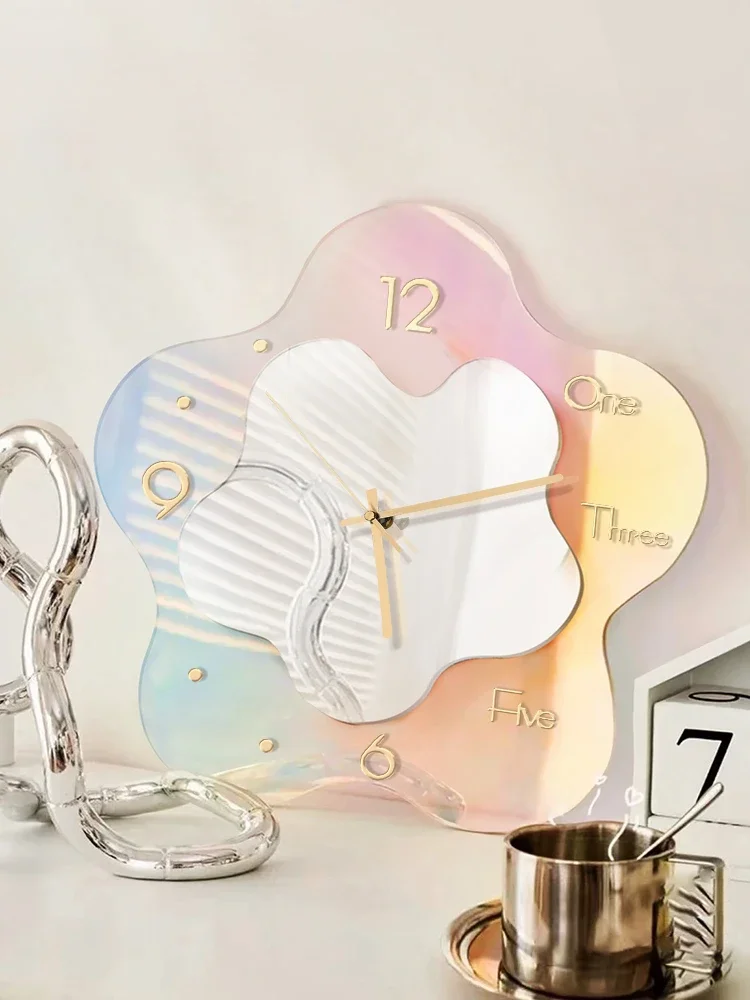 Mirror Clock Flower Wall Clock Nordic Bedroom Decoration Colorful Acrylic