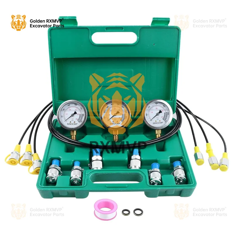 Hydraulic Pressure Gauge Kit, 25/40/60 MPa 3 Pressure Gauge 6 Test Coupling 3 Test Hose 1 Storage Case, Hydraulic Pressure Test