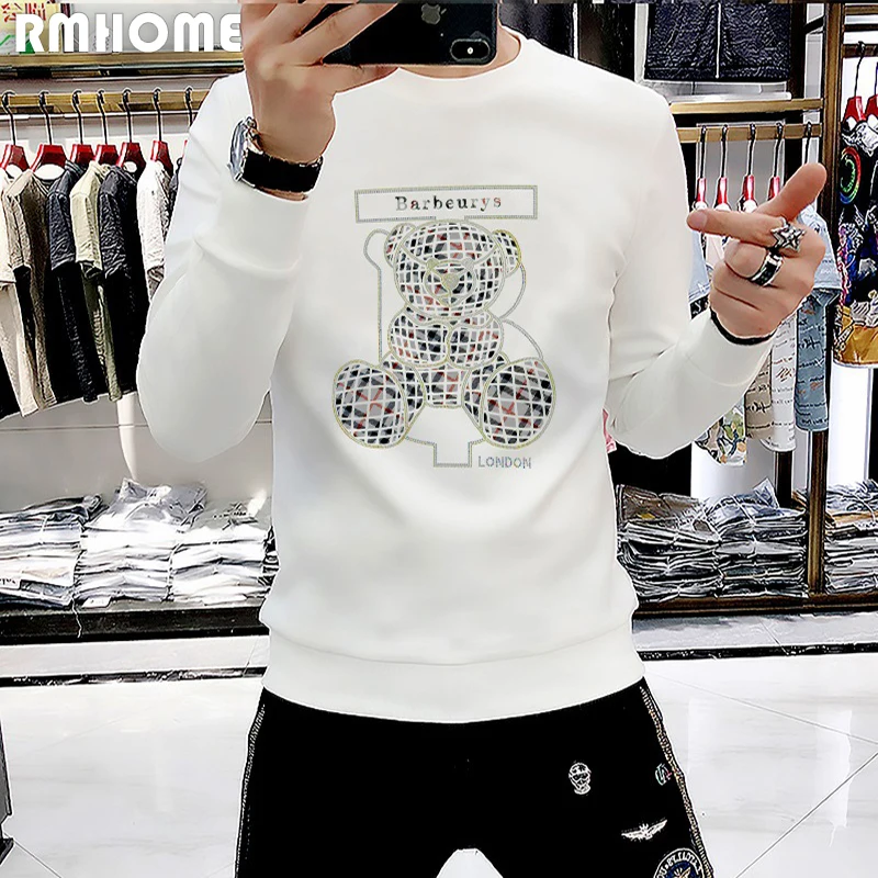 Men's Sweater Hoodies 2022 Autumn Winter New Heavy Craft Bear Printing Design Luxury Long Sleeve Top Male Pullover Man Clothing